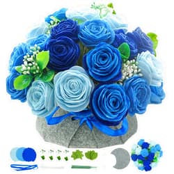 BAZIMA ALICE BAZIMA DIY Felt Flower Art Craft Kit, DIY Felt Blue Rose Pot Bonsai Kit, Floral Gifts,Beginner Craft Kit,Arrange Pre-Cut Felt Flowers and Foliage