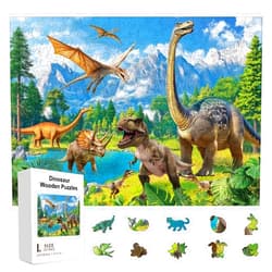 GLOBLELAND 300Pcs Dinosaur Wooden Jigsaw Puzzles for Adults Jurassic World Jigsaw Puzzles Wood Adult Colorful Unique Animal Shaped Jigsaw Puzzles for Holidays Birthday