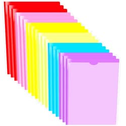 JISUSU Heavy Duty Plastic Folders with Clear Front Pocket and 3 Prongs - Assorted Colors, Letter Size, 18 Pack