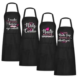 Mepase 4 Pieces Nail Tech Aprons with Pockets Funny Quotes Apron for Nail Technician Manicurists Art Supplies for Salons Cosmetology Smock