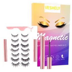 VESHELY Magnetic Eyelashes with Eyeliner Kit,3D 7 Pairs Natural Look False Lashes Set Short and Long, Reusable Waterproof Magnetic Liners - No Glue Needed