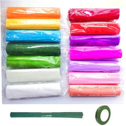 Beyoslf Crepe Paper Flower DIY Kits 65Pcs - 14 Rolls Crepe Paper Sheets Rolls Streamers 10 Inch x 8 Feet, 50 Pcs Floral Iron Wire, and 1 Roll Green Tape for Birthday Parties Weddings Festival Decor