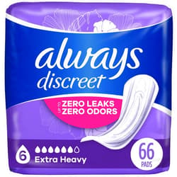 Always Discreet Adult Incontinence & Postpartum Pads for Women, Extra Heavy Overnight Absorbency, Regular Length, 33 Count x 2 Packs (66 Count Total) (Packaging May Vary)