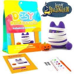 Holydeck Halloween Crochet Kit for Beginners, Cat & Halloween Pumpkin Crochet Kit Step-by-Step Pattern Tutorials, Crochet DIY Knitting Kit for Adults Kids Complete Kit Included