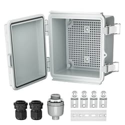 Joinfworld Outdoor Electrical Box Waterproof IP67 6X6 Plastic Project Box Enclosure Weatherproof for Wifi Electronics Solar Network Marine Outside with Stainless Steel Hinged