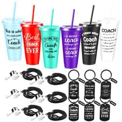 Hollowfly 6 Sets Coaches Gifts for Men Women, Best Coach Ever Plastic Cup with Lid and Straw 24 oz Coach Keychain Whistles Thank You Appreciation Football Soccer Basket Team Gift(Multicolor)