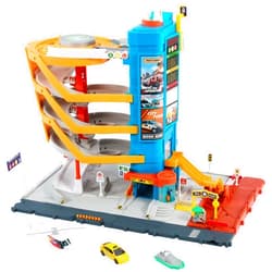 Matchbox Toy Vehicles & Playset, Transportation Center with 5 Levels, Kid- & Car-Activated Features, 1:64 Scale Taxi, Boat & Helicopter & Food Vendor