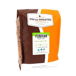 Fresh Roasted Coffee, Fair Trade Organic Peruvian Water-Processed Half-Caf, 5 lb (80 oz), Kosher, Medium Roast, Whole Bean