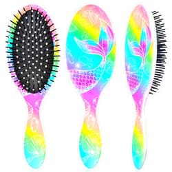 OlyPegic Kids Hair Brush Girls, Toddler Wet Dry Detangling Hair Brush for Curly Thick Hair Pain-Free Comb Girls Kids Women Unicorn Mermaid