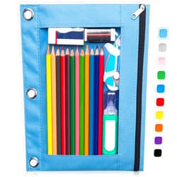 Forvencer Pencil Pouch for 3 Ring Binder, Binder Pencil Case with Smooth Zipper, Clear Window Pencil Case for Binder, Big Capacity 3 Ring Binder Pencil Bag with 3 Reinforced Grommets, Sky Blue