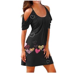 Shusuen Beach Dresses for Women 2023 Trendy Summer Floral Spaghetti Strap Cold Shoulder Short Sleeve Mini Casual Dress