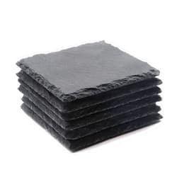 VIBRATITE 6 Pack Square Slate Drink Coasters, VIBRATITE 4 Inch Black Slate Stone Coasters Bulk Cup Coasters with Anti-Scratch Bottom for Drink Coffee Bar Kitchen Home Decor Engraving