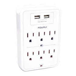 POWRUI Surge Protector, USB Wall Charger with 2 USB Charging Ports(Smart 2.4A Total), 6-Outlet Extender and Top Phone Holder for Your Cell Phone, White, ETL Listed