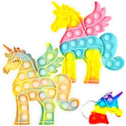 WowDay Unicorn Pop Its Fidget Toys Pack 2 with Keychain - Special Needs Stress Relief Sensory Poppers Fidget Toy Set - Animal Push Pop Bubble Poppets Fidget Toy Gift for Kids Girls Boys