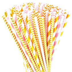 DuraHome Paper Straws 200 Pack Biodegradable Gold and Pink Striped Design 8.25