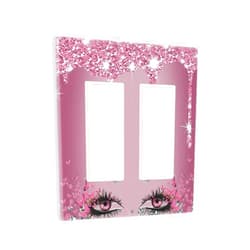 Ifetiful Bling Eyelash Butterfly 2 Gang Rocker/Decorator Light Switch Cover Girls Pink Stylish Glittering Drip Glitter Eye Lashes Decorative Double Decora/GFCI Outlet Wall Plate Girly Charming Bathroom Decor