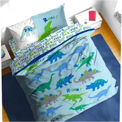 Sunny Side Up Dino Roar Full Comforter Set - 7 Piece Kids Bedding Includes Comforter, Sheets & Pillow Cover - Super Soft Dinosaur Microfiber Bed Set
