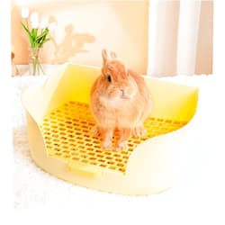 Misyue Large Rabbit Bunny Litter Box for Cage, Small Animal Litter Pet Toilet Potty Trainer Corner Litter Bedding Box Pet Pan for Adult Guinea Pigs, Chinchilla, Ferret, Galesaur (Yellow)