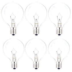SerBion 25 Watt Wax Warmer Bulbs, Light Bulbs for Full Size Scentsy Warmer, 6 Packs E12 Base Type G Bulb, Dimmable, Warm White, 120V G16 1/2 Bulbs for Candle Lamp