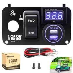 10L0L Golf Cart Key Switch Console Plate Panel for EZGO TXT PDS 2003-up Electric, Equipted Forward Reverse Switch & LED Digital Voltmeter & 12V 3.0 Fast Charger Dual USB Socket