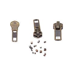 Zipperstop Zipper Repair Kit - #7 YKK Antique Brass Auto Lock Sliders - 3 Sliders Per Pack with Top & Bottom Stoppers Included - Made in The United States