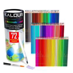 KALOUR 72-Color Professional Watercolor Pencils Set with Brush and Water Brush Pen, Hexagonal Shape, Blendable Wet or Dry, Water-Soluble Colored Pencils for Artists and Beginners