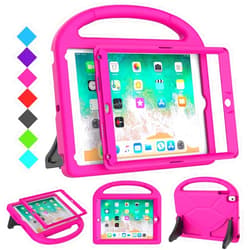 SUPLIK Kids Case for iPad 5th/6th Generation(9.7 inch, 2017/2018), iPad Air 2/1 & Pro 9.7 Case with Screen Protector, Durable Protective Cover with Handle Stand for Apple iPad 5/6 Gen, Pink
