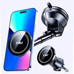 YRU [2025 Upgraded] Magnetic Phone Holder for Car【Patented & Super Magnet】 for MagSafe Car Mount Dashboard Magnet Phone Holder Windshield Phone Stand for iPhone 16 15 14 13 12 Pro Max Samsung, Black