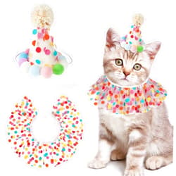 Bruislard Cat Birthday Hat Outfit Bandana Scarf, Party Hat Dog Costumes Cute Lace Puppy Bib Scarf Party Decorations Set for Small Medium Cats & Doggy