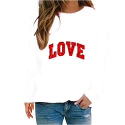 PUTEARDAT Womens Valentines Day Shirts,Valentines Shirts Love Heart Valentines Day Sweatshirts Long Sleeve Crewneck Pullover
