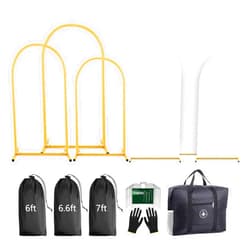 Lrrtwer Arch Backdrop Stand and Cover Set (7.2ft,6.6ft,6ft) Metal Arch Frame Stand Gold, Wedding Birthday Party Baby Shower Graduation (White, 7.2Ft+6.6Ft+6Ft)