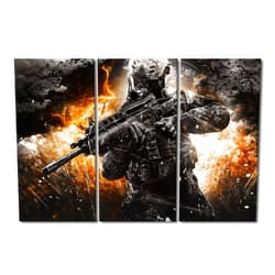 TUMOVO Special Forces Wall Art for Bedroom American Soldier Canvas Painting USA Military Large Wall Art for Living Room War Fire Contemporary Home Decor 3 Panels Stretched on Wooden Frame, 60