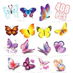 Metker 408PCS Individually Temporary Tattoos for Kids Butterfly,Mermaid,Unicorn Children Waterproof Tattoos Birthday Party Supplies for Girls,Butterfly Party Favors Goody Bag Stuffers