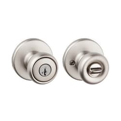 Kwikset Tylo Entry Door Knob with Lock and Key, Secure Keyed Handle Exterior, Front Entrance and Bedroom, Satin Nickel, Pick Resistant SmartKey Rekey Security and Microban