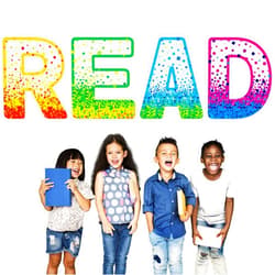 Gethelud Classroom Decoration, 4 PCS READ Single Confetti Letter Reading Poster Bulletin Board Decoration Colorful Eye-Catching Wall Posters for School & Classroom Preschool Primary Middle High School