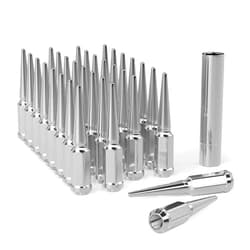EZISOE 32 pcs Chrome M14x1.5 Spike Wheel Lug Nuts, Closed End Spike Lug Nuts with 1 Socket Key, Conical Bulge Seat, Fit for Silverado, Sierra, Ram 1500 2500 3500 F250 F350