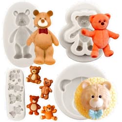 MYPRACS Bear Silicone Fondant Molds For Teddy Bear Cake Decoration Cupcake Topper Chocolate Gum Paste Sugar Candy Polymer Clay Set Of 4