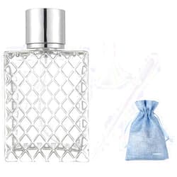 JJKMALL 100ML 3.4oz Glass Spray Bottles for Essential Oils, Perfumes, Empty Clear Mist Spray Bottle with Silver Aluminum Sprayer - (1Pack) 1pc Funnel Filler 1PC 3ml Dropper 1pc Storage Gift Bag