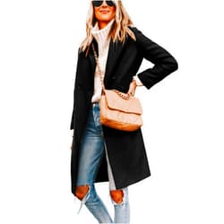 Hooever Women's Winter Wool Coat Casual Notch Lapel Single-Breasted Peacoat