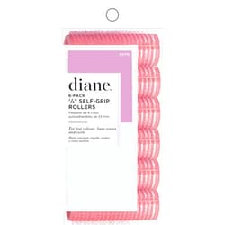 Diane 7/8-Inch Self-Grip Hair Rollers for Soft Curls, Root Lift, Bangs, Lightweight and Reusable, Ideal for All Hair Types and Easy Styling, Pink, 6 Count