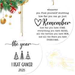 4LIEUBASMI The Year I Beat Cancer Ornament 2025, Double-Sided Print Christmas Ceramic Ornament For Cancer Survivor - Breast Cancer Survivor Gifts, Cancer Free Gifts, Cancer Survivor Gifts For Woman, Man, Him, Her