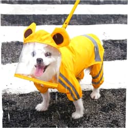 Kcjuoam Dog Raincoat,Waterproof Dog Rain Jacket with Safety Reflective Stripe,Hooded Slicker Dachshund Doggy Dog Poncho with Leash for Dogs and Puppies