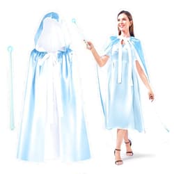 Haysandy Blue Fairy Hooded Cloak Costume and Magic Wand, Polyester Cape Cosplay Cloak Princess Costume for Women