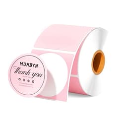 MUNBYN 2 Inch Pink Circle Thermal Sticker Labels, Self-Adhesive Round Direct Thermal Labels for Logo Design, QR Code, 750 Sheets/1 Roll