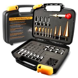 ZORUNNA 34 Pcs Woodworking Chamfer Drilling Tools Including 6 Countersink Drill Bit Set, 7 Countersink Drill Bit, 8 Plug Cutters for Woodworking, 3 Step Drill Bit and 8 Drill Stop Bit Collar Set.
