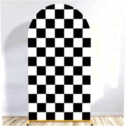 Lrrtwer Arch Backdrop Covers Racing Checker Texture Black and White Chiara Arch Cover for Baby Shower Birthday Party Race Car Theme (6.6FT)