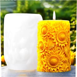 DAMOWANG Flower Silicone Molds Sunflower Candle Molds Blooming Flower Candle Moulds Cylinder Soap Mold Resin Casting Mold 3D Round Flower Resin Molds Silicone Mold for DIY Decor Crafts Supplies (Sunflower)