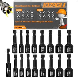 LOZAGU 17PCS Magnetic Nut Driver Set | SAE and Metric | Premium Impact Power Hex Nut Driver Drill Bit Master Kit | 1/4 Inch Hex Shank | Cr-V Steel (17PCS Magnetic Nut Driver (Short))