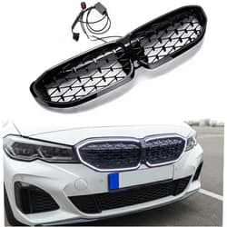 Astra Depot G20 Grill, Mesh Meteor Front Bumper Kidney Grille with White LED light For BMW 51137457041 2019-2022 3 Series G20 G21 316i 318i 320i 328i 330i 335i 340i NOT FIT M3 (Glossy Black)