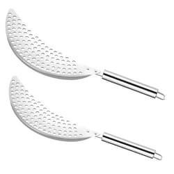 Aswewamt 2 PACK Crescent Pot Strainer Stainless Steel Grease Pasta Strainer Insert Drainer with Handheld for Different Pot Pan Kitchen Tool